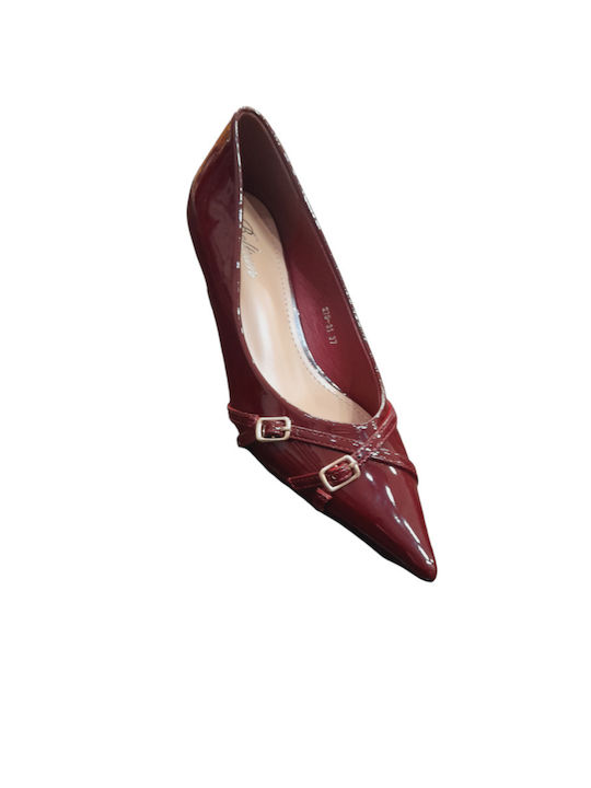 Dario Beltran Patent Leather Burgundy Medium Heels with Strap