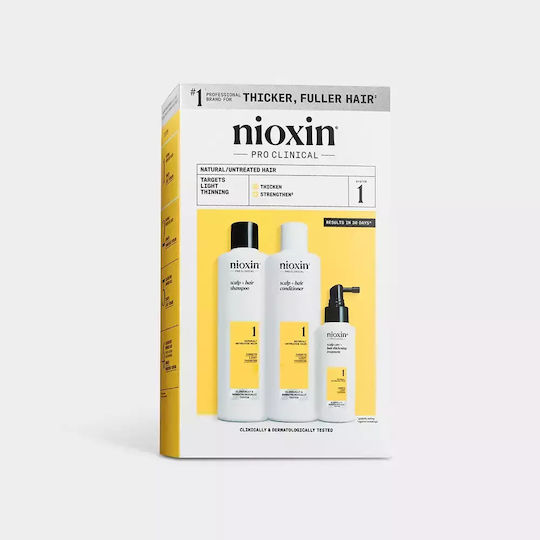 Nioxin System 1 Hair Treatment Set against Hair Loss for Damaged Hair with Shampoo, Conditioner and Treatment 3pcs