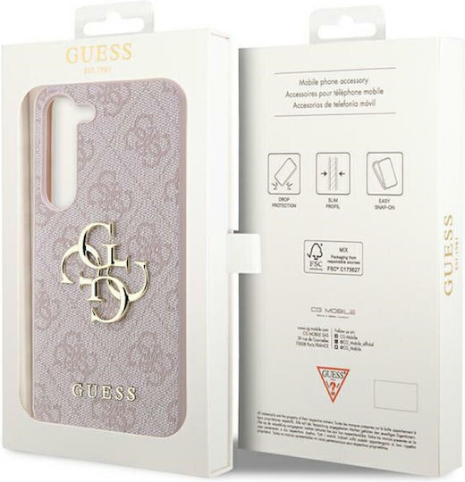 Guess Metal Logo Umschlag Rückseite Leder Rosa (Samsung S24 Plus)