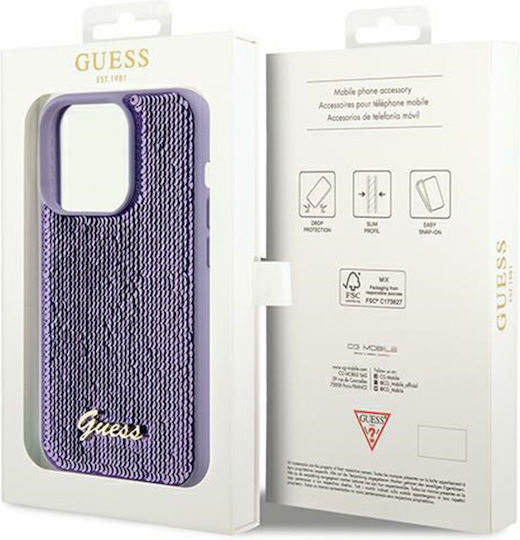 Guess Sequin Script Metal Umschlag Rückseite Kunststoff Lila (iPhone 13 Pro Max)
