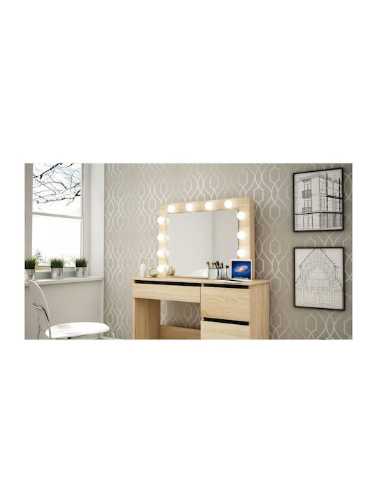 Vanity Table Makeup Table + Scandinavian Style Chair Mercaton Oak Mirror Led Lights 94x43x141 Cm