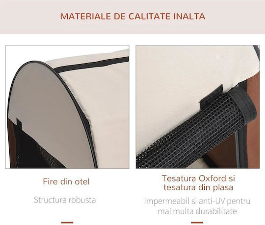 Geantă Transport Câini Pisici Maro Bej Material Oxford Pvc Impermeabil Pliabil Mărime S-M 61x46x51 Cm