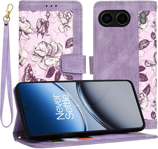Techsuit Umschlag Rückseite Synthetisches Leder mit Band Lila (OnePlus Nord 4)