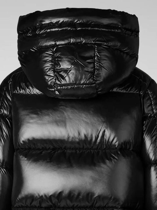 Μακρύ Γυναικείο Puffer Μπουφάν για Χειμώνα Black