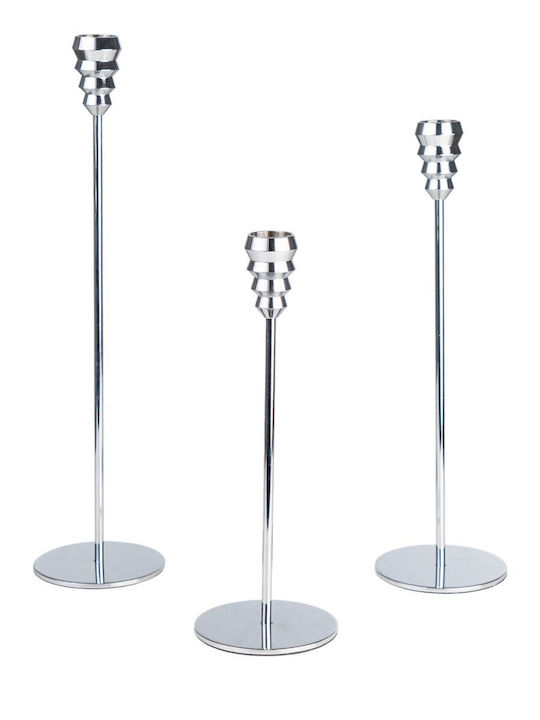 Romimex Set of Candle Holders Metal in Silver Color 32x12x4cm 3pcs