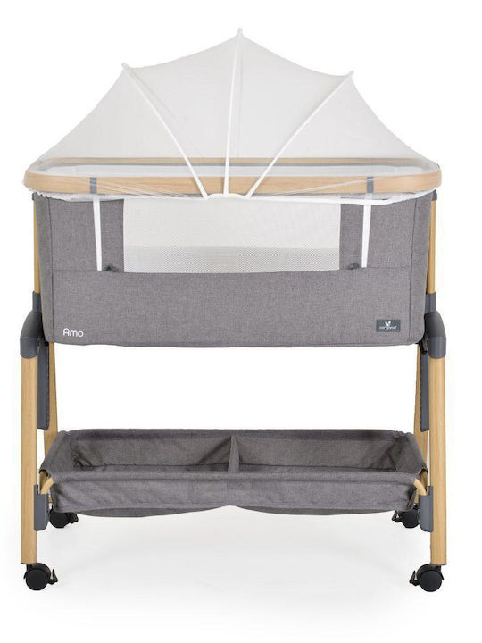 Cangaroo Λίκνο Amo με Στρώμα, Πλαϊνό Άνοιγμα και Ρόδες Light Grey
