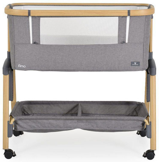 Cangaroo Cradle Amo with Mattress, Side Opening, and Wheels Light Grey