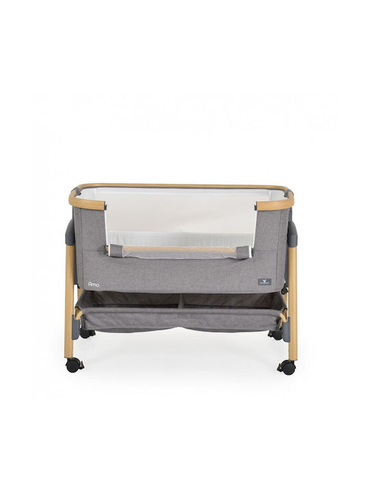 Cangaroo Λίκνο Amo με Στρώμα, Πλαϊνό Άνοιγμα και Ρόδες Light Grey