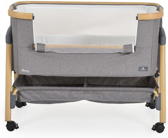 Cangaroo Cradle Amo with Mattress, Side Opening, and Wheels Light Grey