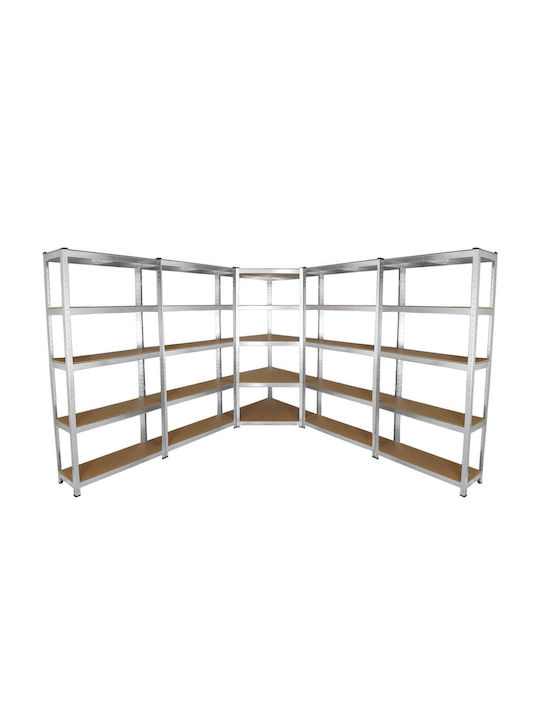 Ραφιέρα Πλαστική με 5 Ράφια Ασημί 90x30x180cm Ραφιέρα Πλαστική με 5 Ράφια Ασημί 90x30x180cm