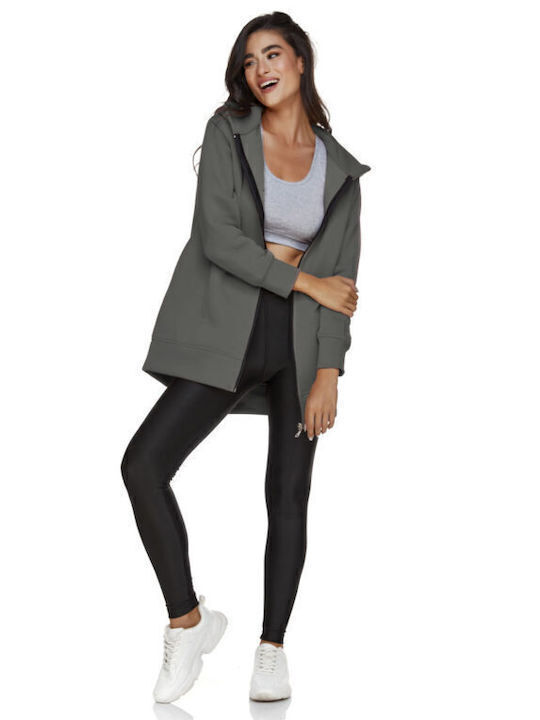 Long Women's Sweatshirt Jacket Hooded Anthracite