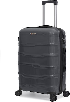 Amber Medium Travel Suitcase Hard Charcoal with 4 Wheels Height 65cm