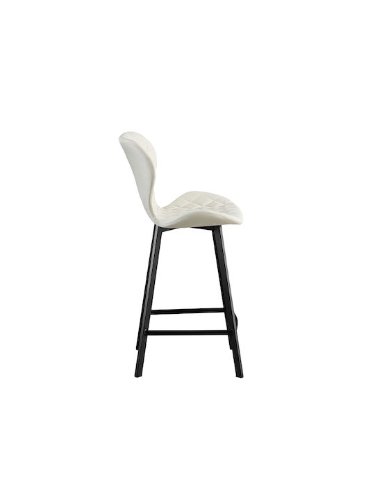 Stool Bar with Backrest Upholstered with Fabric Martin Off White 48x46x65cm