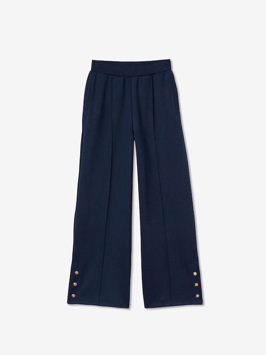 Tiffosi Damen Hochtailliert Stoff Palazzo-Hose mit Gummizug Blue