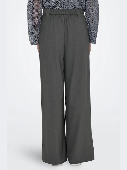 Only Women's Fabric Trousers in Wide Line Dark Grey Melange