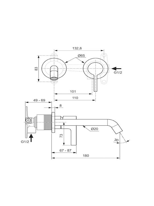 Ideal Standard Set Mixer & Gură Îngropată pentru Lavabo Argintiu