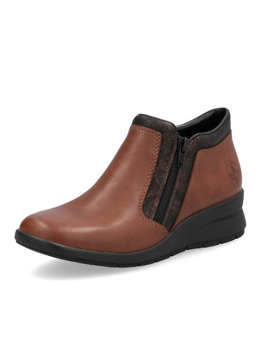 Rieker Leather Women's Ankle Boots Platform Tabac Brown