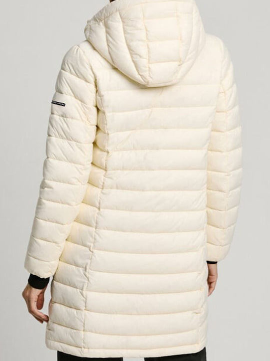 Pepe Jeans Women's Long Lifestyle Jacket for Winter Ecru