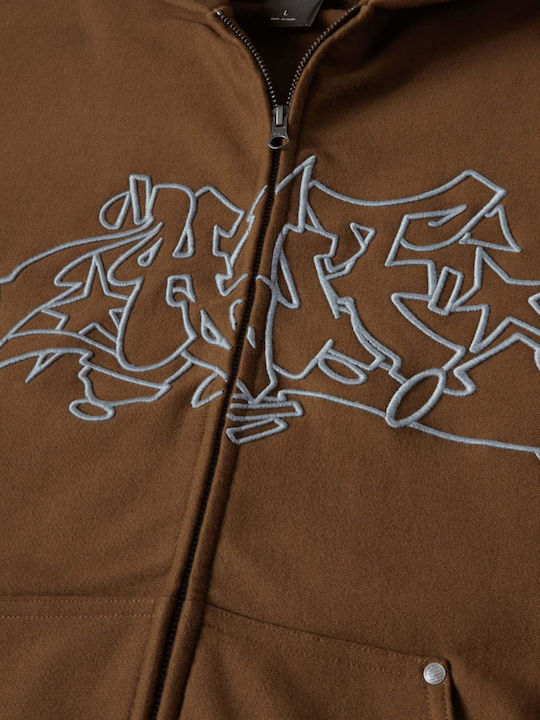 Outlines Herren Fleecejacke mit Kapuze Braun