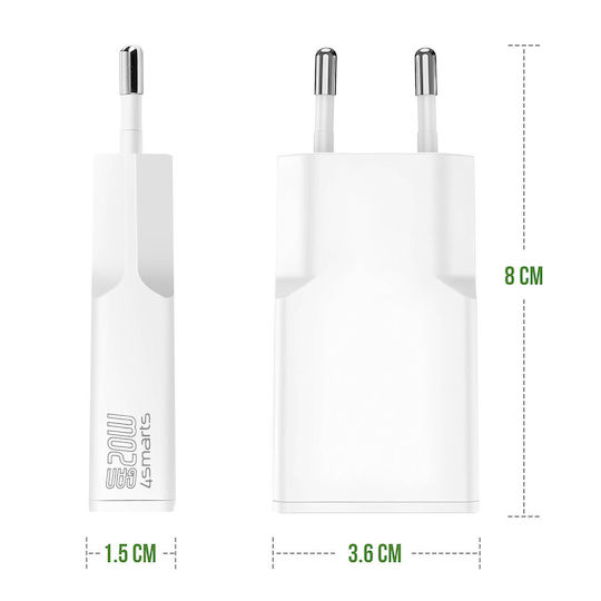 4Smarts Incarcător Fără Cablu GaN Cu Port USB-C 20W Livrarea Energiei Alb