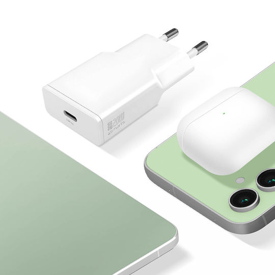 4Smarts GaN Charger with USB-C Port and USB-C Cable 20W Power Delivery White
