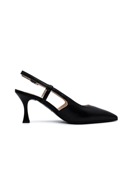 Nerogiardini Leather Black Heels with Strap