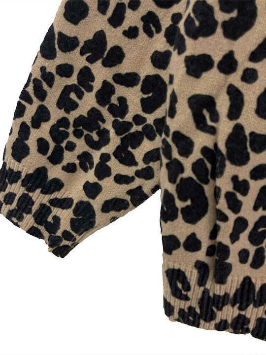 Ustyle Women's Sweater Animal Print Beige