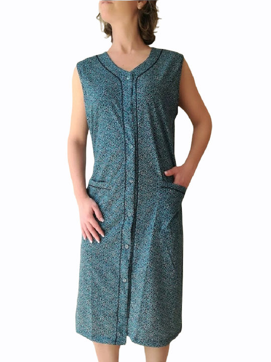 Women's Sleeveless Robe Cotton Fabric Green