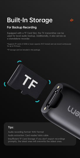 Hohem MIC-01 Lightning Wireless Microphone Πέτου, Clip On for Vocals