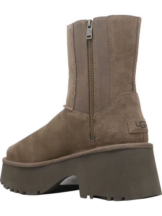 Classic Twin Seam New Heights Leather Women's Ankle Boots with Medium Heel Brown