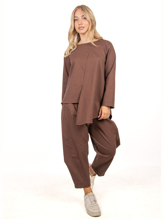 Ellen Women's Brown Set with Trousers in Carrot Fit