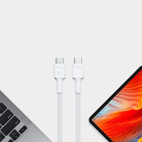 Green Cell Powerstream Braided USB 3.2 Cable USB-C Male - USB-C 60W PD White 0.3m