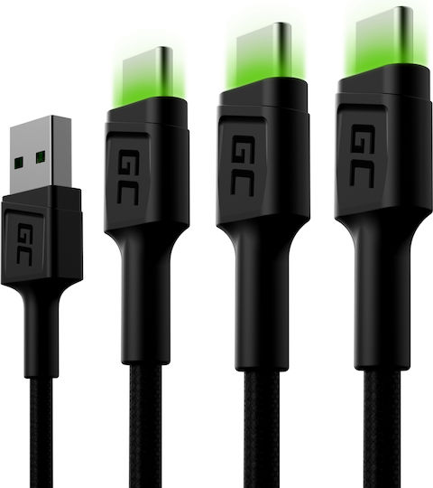 Green Cell LED USB 2.0 Kabel USB Typ-C männlich - USB-A 18W Grüne 1,2m KABGCSET02 3 Stück