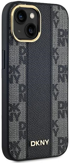 DKNY Leather Checkered Mono Pattern Magsafe Umschlag Rückseite Synthetisches Leder / Leder / Kunststoff Schwarz (iPhone 15)