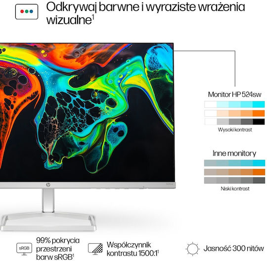 HP 524sw IPS Monitor 23.8" FHD 1920x1080 με Χρόνο Απόκρισης 5ms GTG Λευκό