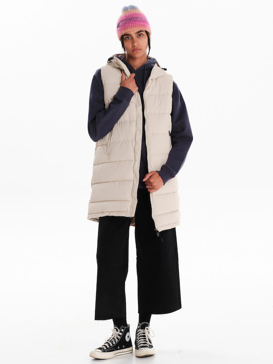 Women's Long Puffer Jacket for Winter with Hood Beige
