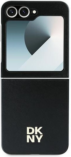 DKNY Plain Leather Metal Stack Logo Back Cover Leather Black (Galaxy Z Flip6)