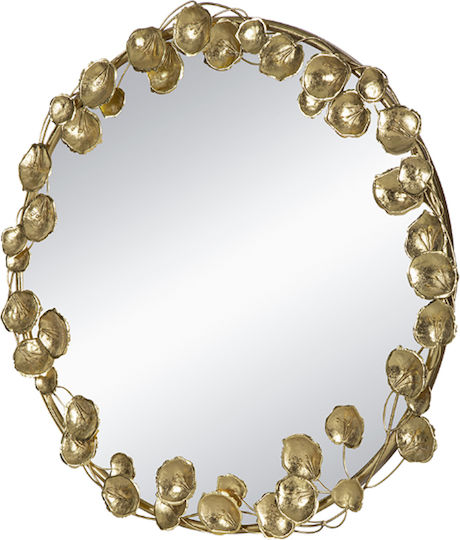 Artekko Leaf Wall Mirror with Gold Metallic Frame Diameter 90cm 1pcs