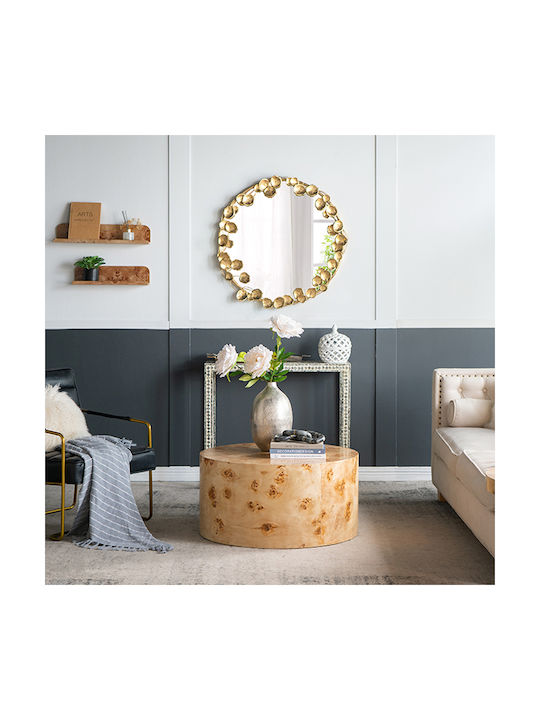 Artekko Leaf Wall Mirror with Gold Metallic Frame Diameter 90cm 1pcs