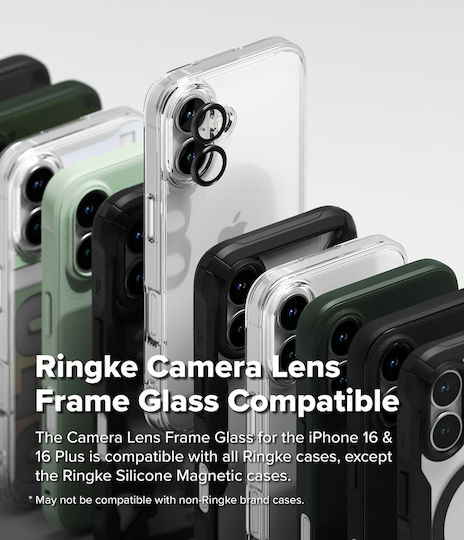 Ringke Frame Protector Προστασία Κάμερας Tempered Glass Μαύρο για το iPhone 16, iPhone 16 Plus