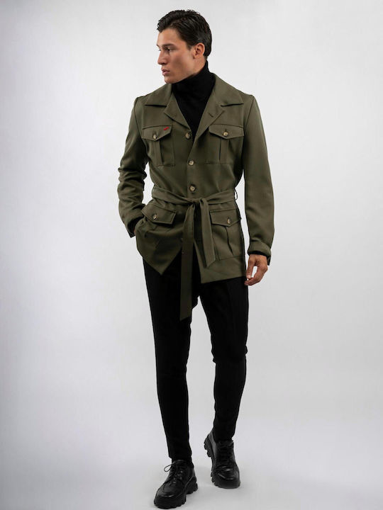 Dezign Men's Half Coat Khaki