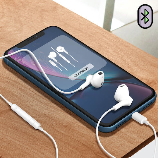 Wired Headphones Lightning Remote Control Micro Bluetooth Connection White