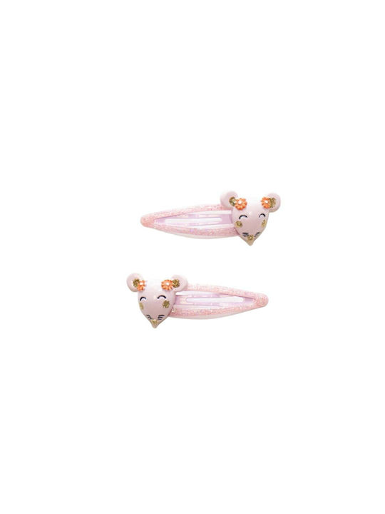 Yuko B. Hair Clips for Kids 2pcs Mice Pink