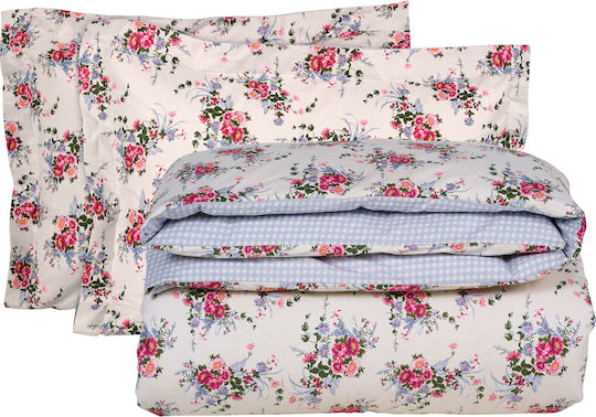 Das Home Bettwäsche-Set King Size 260x280cm. Happy 9647 Beige, Blue, Pink 4Stück