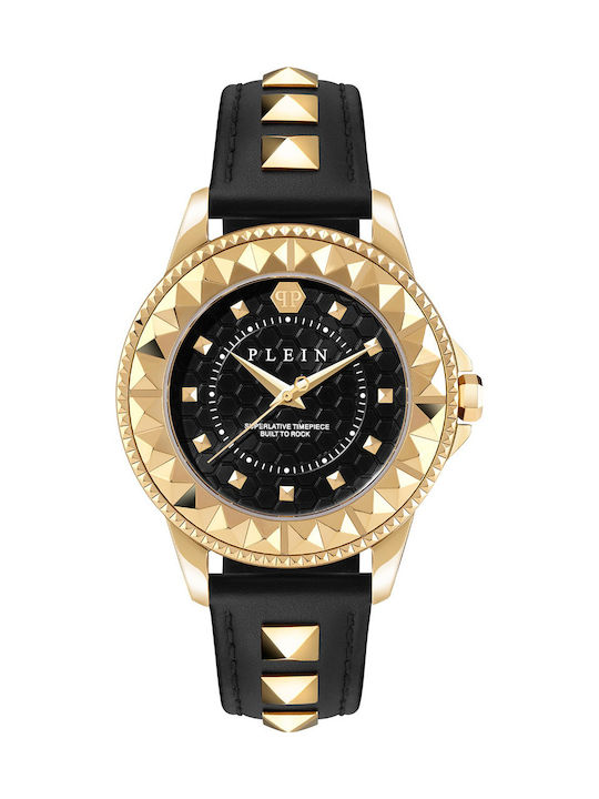 Philipp Plein Watch Battery with Black Leather Strap