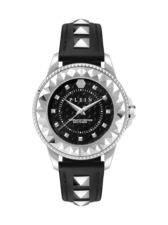 Philipp Plein Watch Battery with Black Leather Strap