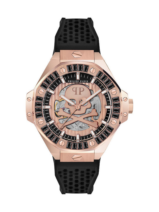 Philipp Plein Skeleton Uhr Batterie mit Kautschukarmband Philipp Plein Skeleton Uhr Batterie mit Kautschukarmband