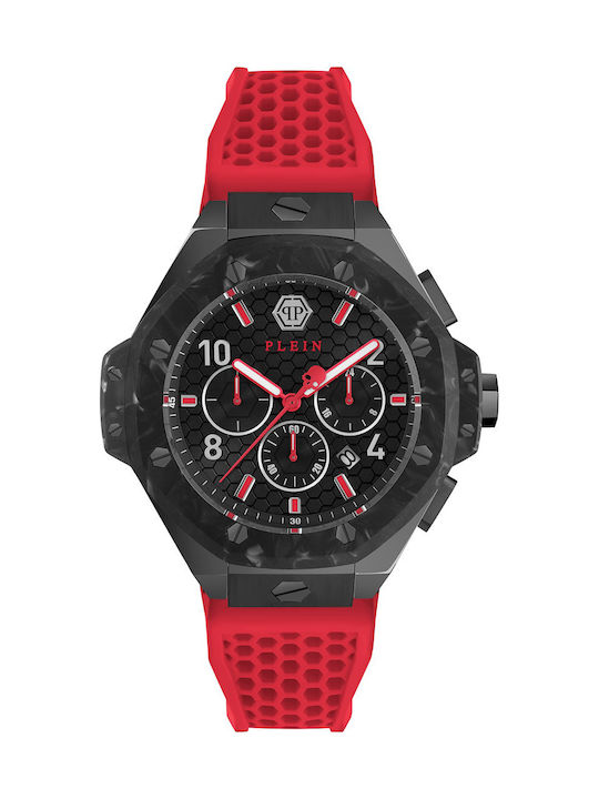 Philipp Plein Uhr Chronograph Batterie mit Rot Kautschukarmband