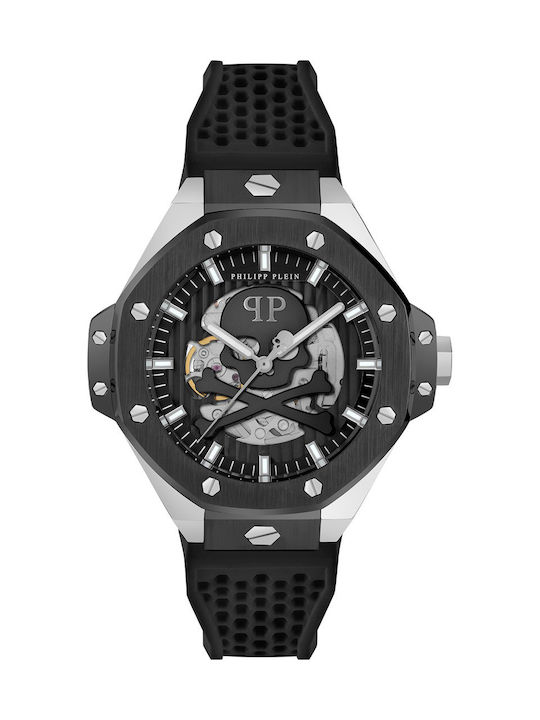 Philipp Plein Skeleton Watch Battery with Black Rubber Strap