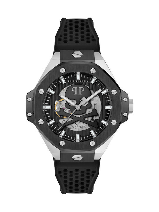 Philipp Plein Skeleton Ρολόι Μπαταρίας με Καουτσούκ Λουράκι
